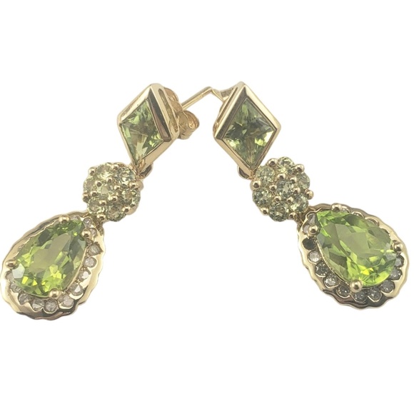 10K Gold Peridot, Diamond, Prasiolite Earrings #16708 - Picture 2 of 9